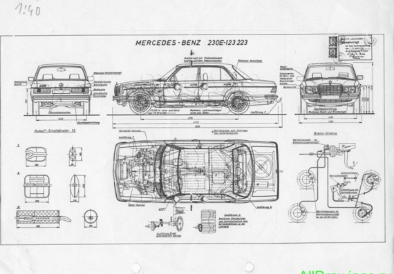 Mercedes-Benz 230E (W123) (Mercedes-Benz 230E (B123)) - drawings (figures) of the car